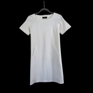 BRASS Ivory Textured Knit Short Sleeve Workwear Mini Dress Pockets, Size XS